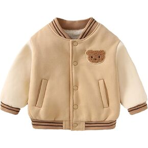 Toddler Fuzzy Fleece Lined Zipper Jacket Kids Fall Winter Warm Coat Boys Bear Print Thicken Outwear Clothes