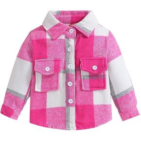 Kids Flannel Fleece Button Plaid Coat Toddler Fall Winter Warm Sweatshirt Boys Lapel Collar Windbreaker Jacket