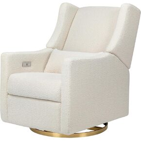 Babyletto Kiwi Modern Wing Back Recliner Glider with Electronic Control, USB, and White Boucle Fabric
