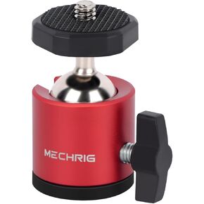 1/4 Inch Ball Head Mount with 360° Rotation - Red/Black Aluminum Alloy Tripod Adapter for Camera, LED Light, Smartphone, Action Cam Accessories - 935002A