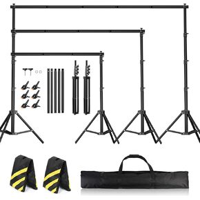 Backdrop Stand 10 x 7.5 FT for Parties, Adjustable Photo Backdrop Stand Kit for Wedding, Studio, Photography Background Stand with Sandbags, Spring Clamps, Carry Bag