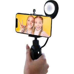 Xtreme XCA21019BLK LED Smartphone Extendable Selfie Mount 2 in 1 Led Selfie Stick 3 White Lighting Levels, Tripod Handheld, Use for TikTok, Live Streaming, Social Media