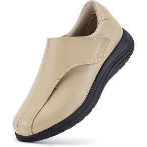 FitVille Diabetic Shoes for Women Wide Slip On Classic Oxford Shoes Business Formal Dress Shoes PU Leather Loafers Sneakers