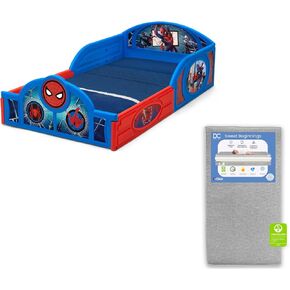 Delta Children Marvel Spider-Man Sleep and Play Toddler Bed with Built-in Guardrails Sweet Beginnings Dual Sided Crib Mattress