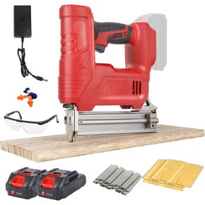 JOJOCY 21V Cordless Brad Nailer Stapler Kit, 2 2.0Ah Batteries, 18GA 2000 Nails & Staples, 2 Firing Modes, Safety Lock for Carpentry DIY Woodworking