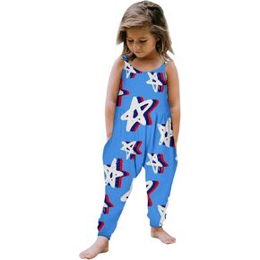 Girls 4th Of July Sleeveless Jumpsuit Spaghetti Strap Overalls Harem Long Pants Toddler Girls Romper Patriotic Outfit