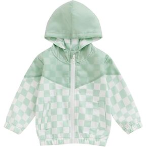 Baby Boys Hoodies Jacket Checkerboard Zip-Up Hooded Long Sleeve Coat Outerwear Toddler Fall Winter Clothes