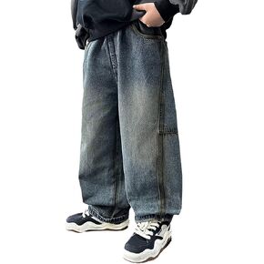 Baby and Toddler Boys'Jeans Baggy Casual Trousers Trendy Y2k Denim Pant Wide Leg Stretchy Jeans with Pockets