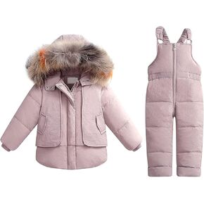 Kids Two Piece Snowsuit Baby Toddler Boys Girls Winter Down Puffer Jackets Warm Down Coat and Snow (Pink, 2-3 Years), ROlLc7bkK