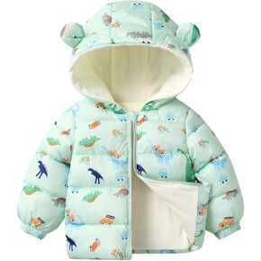 Baby Boys Girls Hooded Down Jacket Toddler Winter Warm Puffer Down Coat Bear Hoods Outerwear (Green, 18-24 Months)