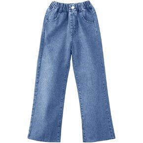 Wide Leg Jeans for Grils High Elastic Waist Denim Pants Breathable Soft Fit Elasticity Cute Toddler Trousers