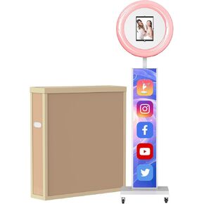 MWE Portable Photo Booth Stand Compatible with Any iPad Photo Booth with Software APP and Remote Control, RGB Ring Lights Music Sync,Logo Customization (Black, Large Box-Honeycomb Box)