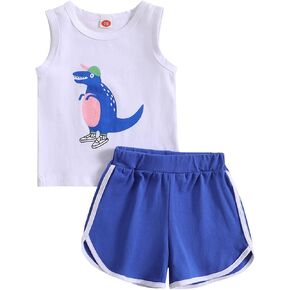 Toddler Boys' Summer Suit Dinosaur Cartoon Print Sleeveless T Shirt Undershirt Solid Color 3-6 Month Boy