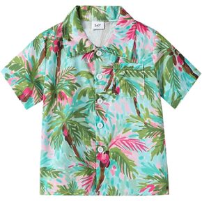 Toddler Boys Short Sleeve Leaf Prints Beach Gentleman T Shirt Tops Athletic Undershirt