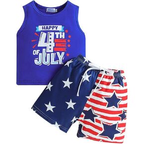 Little Child Boys' Suit Summer Independence Day 4th Of July Printed Undershirt Stripes Color Baby Clothes 6 Month