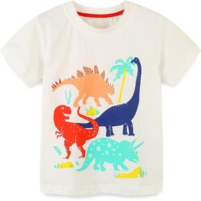 Children's Summer T Shirt Cartoon Dinosaur Print Short Sleeve Crewneck Top Casual Going Out for 1 to 7 Years Tall Undershirts