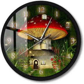Dreamyland Mushroom House Metal Frame Clock ، Silent Quartz Non Trading Battery Vintage Wall Wall Clock Watch For Kids Room Fairy House Décor Décor Décor Dégts 12 Inch