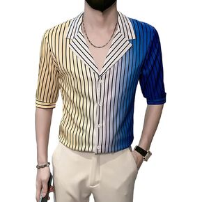Men Striped Long Sleeve Button Down Shirts Lightweight Printed Slim Fit Shirts Classic Stylish Casual Business Shirt