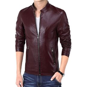 Maiyifu-GJ Men Casual Faux Leather Biker Jacket Stylish Stand Collar Bomber Jackets PU Leather Lightweight Motorcycle Coats