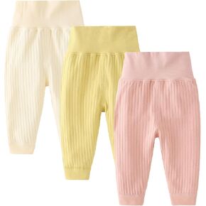 Unisex Baby Boys Girls 3-Pack Pants Toddler Solid Ribbed Pants Newborn Cotton in Blue Green Yellow and Pink