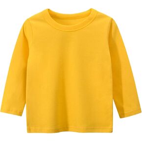Toddler Cotton Crewneck Undershirt Long Sleeve T-Shirts Tees Soft Basic Layering Shirt Top for Baby Boys Girls