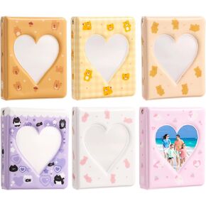6 Mini Photo Albums, 3.5 X 4.3 Inch Binders, Heart Pendant Design With 20 Sleeves, Holds 40 Photos