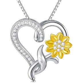Moissanite Sunflower Heart Necklace for Women, You Are My Sunshine Pendant 925 Sterling Silver 18k Gold Plated Love Heart Jewelry Gift for Her,Wife, Mom, Sister 18"+2" in Saudi Arabia