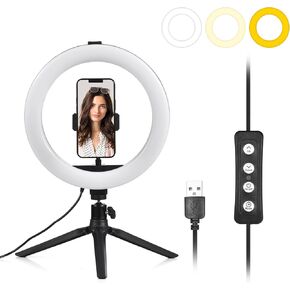 Andoer 10 Inch LED Ring Light Video Conference Light 3 Light Modes 11 Levels Adjustable Brightness USB Powered for Live Streaming Selfie Makeup Online Meeting Teaching