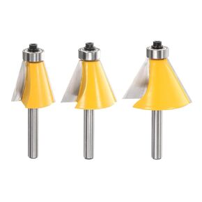 HARFINGTON 3pcs Chamfer Router Bit Set 1/2" Shank 15, 22.5, 30 Degree Cutting Angle Carbide Wood Router Bits for Woodworking