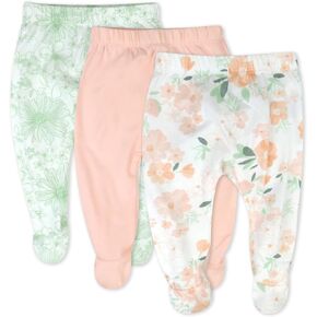 HonestBaby 3-Pack Footed Pants Roomy Fit Pull on Bottoms 100% Organic Cotton for Infant Baby Boys, Girls, Unisex