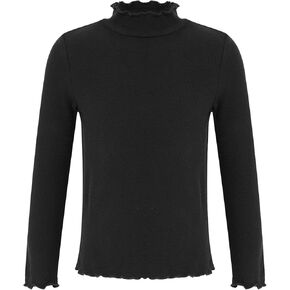 Kids Girls Lettuce Trim Pullover Thermal Underwear Tops Long Sleeve Turtleneck Base Layer T-Shirts Undershirt