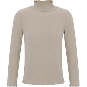 Kids Girls Lettuce Trim Pullover Thermal Underwear Tops Long Sleeve Turtleneck Base Layer T-Shirts Undershirt in Saudi Arabia
