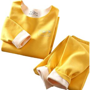 Kids Fall Solid Long Sleeve Velvet Outfit Children Winter Warm Heating Suit Thickened Undershirt Pant Set