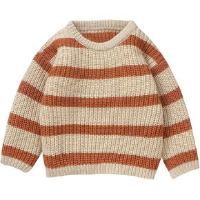 Toddler Baby Boy Girl Fall Sweater Casual Stripe Print Warm Knitted Long Sleeve Pullover Infant Winter Knitwear