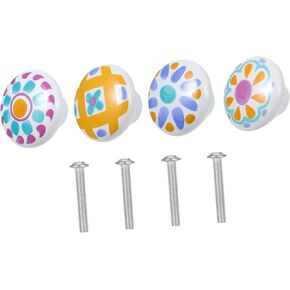 Single Hole Round Door Handle Cartoon Ceramic Knob 4 Pack Safe Material Easy to Use