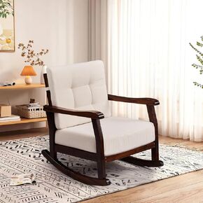Outvita Upholstered Rocking Chair, Glider Chair Nursery Chair with High Back & Pillow, Mid-Century Accent Chair for Living Room Bedroom Nursery Outdoor, Teak Color