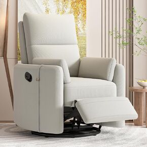 Swivel Rocking Recliner Chair for Adults, Nursery Swivel Glider Chair Manual Reclining Single Sofa Chair, Linen Upholstered Glider Rocker Recliner with High Back, Gray
