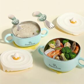 Suction Bowls for Baby, 316 Stainless Steel Marine Grade Toddler Suction Bowls - Non-Slip Silicone Mat, Stainless Steel Fork & Spoon Included, Dishwasher Safe - Infants and Baby Meals, 400ml