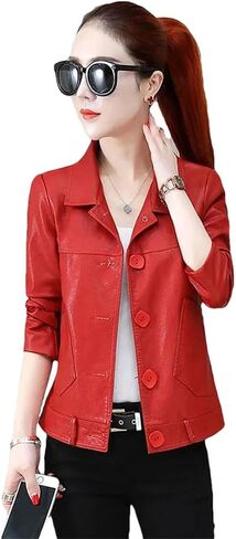 Women's Leather Jacket Loose Korean Short Spring Autumn Leather Jacket Female Outerwear Overcoat in Saudi Arabia