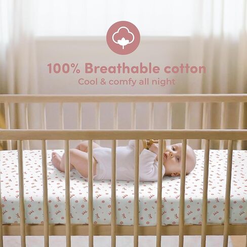 Sweety Fox 2 -Pack Crib Sheets - ملاءات ناعمة للأولاد والبنات ، صفائح أسرة صغيرة ، صفائح سرير صغيرة (أبيض) in Kuwait
