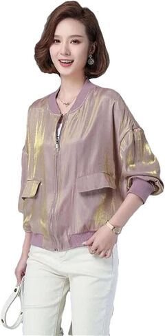 Ladies Short Spring Autumn Splicing Zipper Crew Neck Loose Comfortable Women's Lining Baseball Jacket in Saudi Arabia