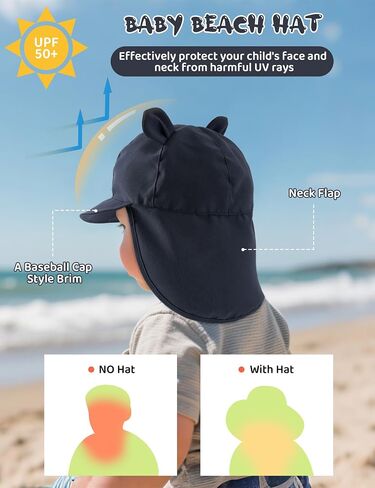 Durio Baby Sun Hat with Bears Ears, UPF 50+ Sun Protection Baby Beach Hat with Neck Flap, Bucket Hat for Infant Toddlers in Saudi Arabia