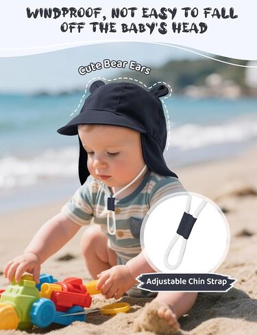 Durio Baby Sun Hat with Bears Ears, UPF 50+ Sun Protection Baby Beach Hat with Neck Flap, Bucket Hat for Infant Toddlers in Saudi Arabia
