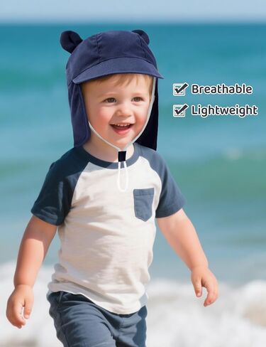 Durio Baby Sun Hat with Bears Ears, UPF 50+ Sun Protection Baby Beach Hat with Neck Flap, Bucket Hat for Infant Toddlers in Saudi Arabia