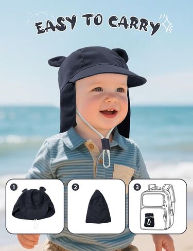Durio Baby Sun Hat with Bears Ears, UPF 50+ Sun Protection Baby Beach Hat with Neck Flap, Bucket Hat for Infant Toddlers in Saudi Arabia