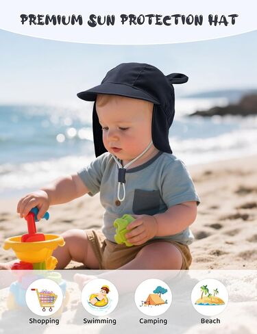 Durio Baby Sun Hat with Bears Ears, UPF 50+ Sun Protection Baby Beach Hat with Neck Flap, Bucket Hat for Infant Toddlers in Saudi Arabia