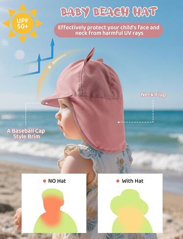 Durio Baby Sun Hat with Bears Ears, UPF 50+ Sun Protection Baby Beach Hat with Neck Flap, Bucket Hat for Infant Toddlers in Saudi Arabia