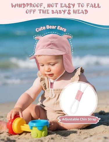 Durio Baby Sun Hat with Bears Ears, UPF 50+ Sun Protection Baby Beach Hat with Neck Flap, Bucket Hat for Infant Toddlers in Saudi Arabia