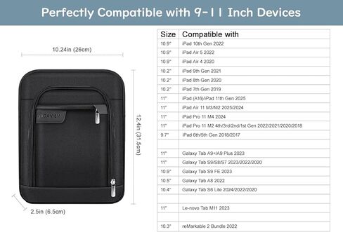 حقيبة كروس للكمبيوتر اللوحي مقاس 9-11 بوصة لأجهزة iPad 9/8/7th Gen 10.2، وiPad Pro 11 M2 2022، وiPad Air 5/4th، وiPad 10th Gen 10.9، وGalaxy Tab A8/S9/S8/S9 FE، وحقيبة حمل مع وحدة تخزين جيوب، أسود in Kuwait