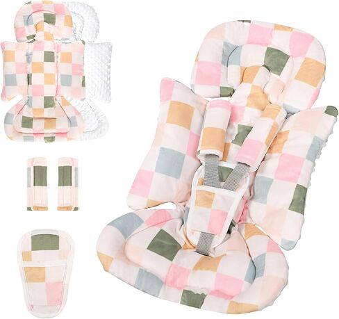DILIMI Infant Car Seat Insert, Baby Car Seat Head Support with 3 Strap Paddings, Soft Newborn Car Seat Cushion for Stroller, Swing, Bouncers, Blue Checkered in Saudi Arabia